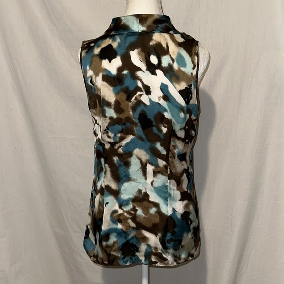 new directions browns & blue abstract silky sleeveless blouse size medium - Picture 2 of 3